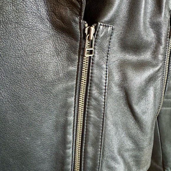 L.A.M.B. Black Leather Wool Lined Biker Jacket with Gunmetal Detail - Picture 2 of 14